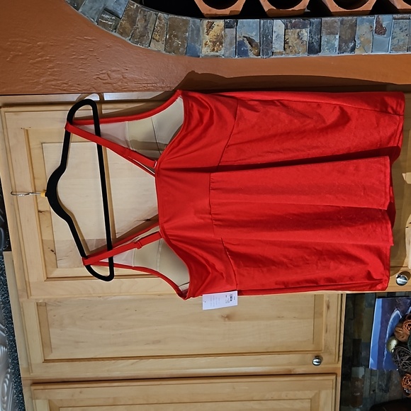 Swim By Cacique Lane Bryant Lightly Lined Plunge Underwire Swim Tankini Top Red - Picture 2 of 4